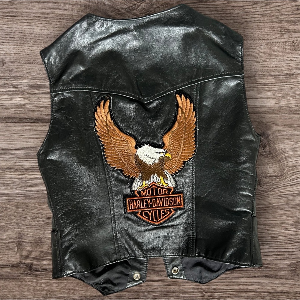 Harley-Davidson Black Leather Vest with Eagle Emblem